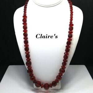 Claire's Red Beaded Necklace, 27 Inches, Largest Bead 16mm, Acrylic Red Beads